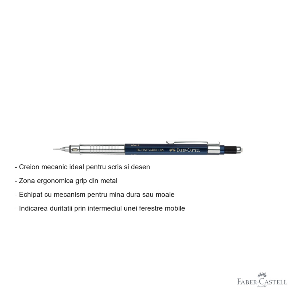 Creion mecanic Faber-Castell TK-Fine Vario L 0.5mm, mecanism reglabil, grip metalic ergonomic [2]