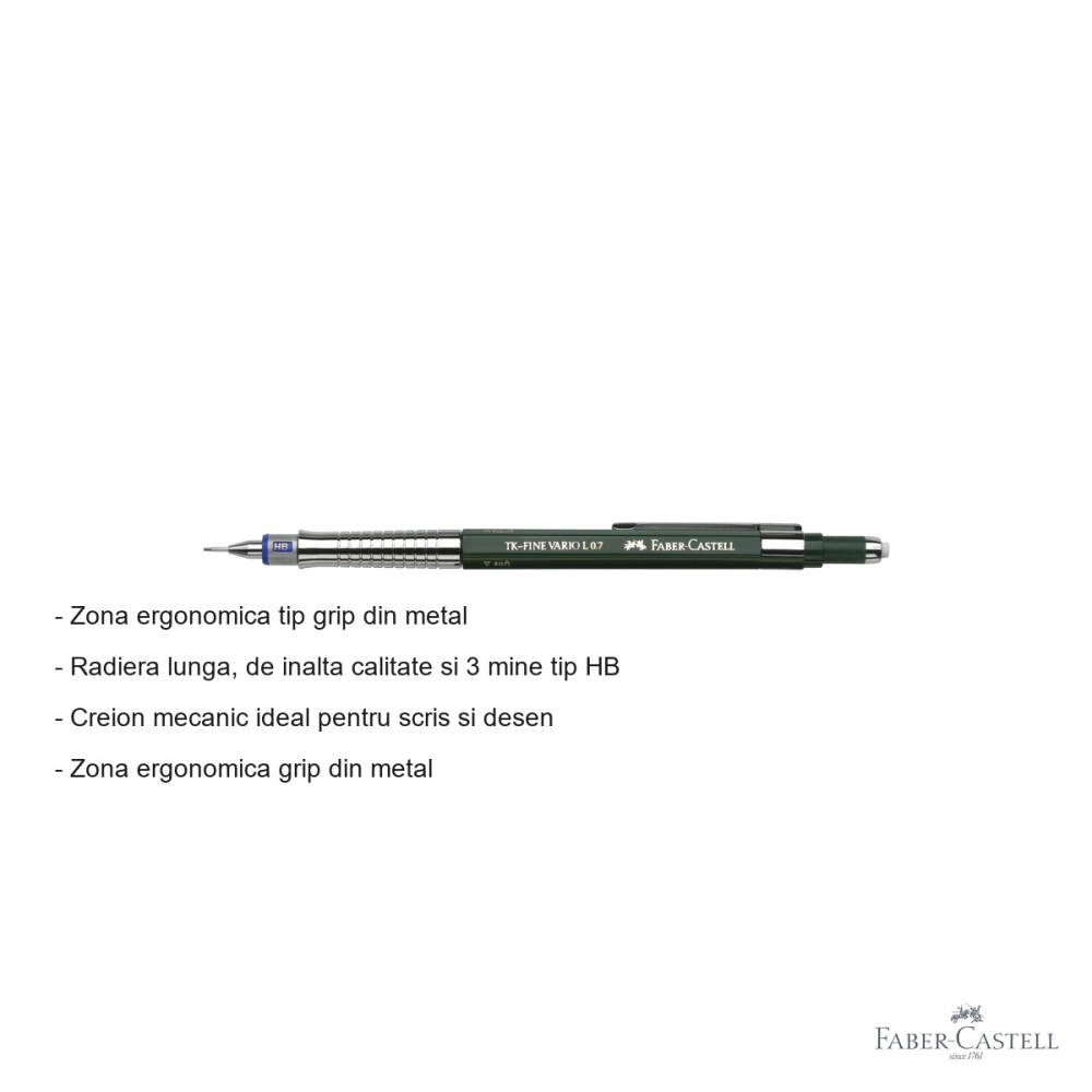 Creion mecanic Faber-Castell TK-Fine Vario L 0.7mm cu mecanism duritate ajustabila, pentru scris si desen tehnic [2]