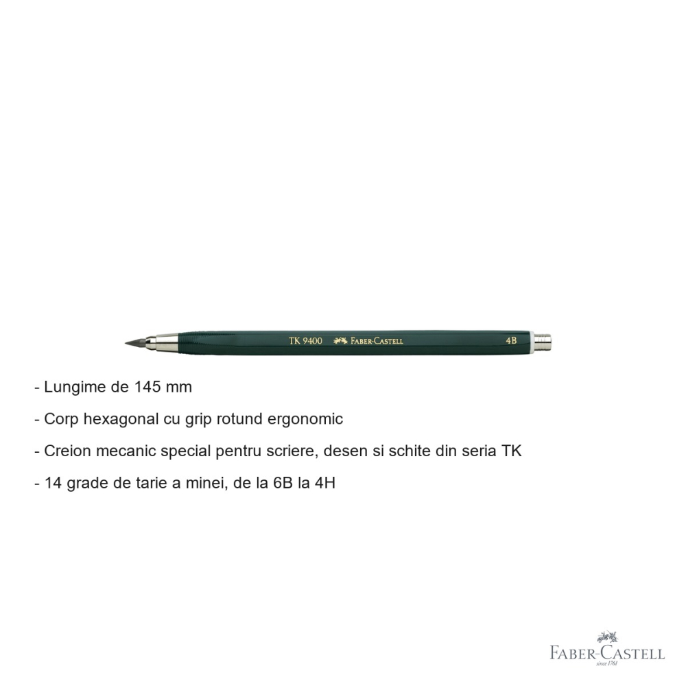 Creion mecanic Faber-Castell TK9400 3.15mm 4B pentru desen tehnic si schite profesionale [2]