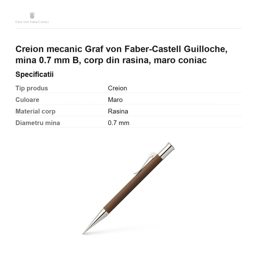 Creion mecanic Graf von Faber-Castell Guilloche, mina 0.7 mm B, corp din rasina, maro coniac [3]