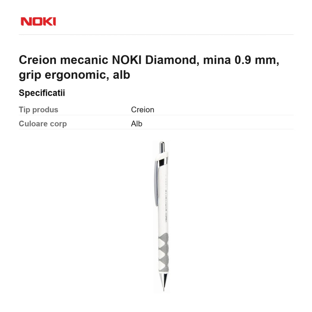 Creion mecanic NOKI Diamond, mina 0.9 mm, grip ergonomic, alb [3]