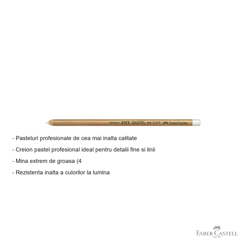 Creion pastel Pitt Soft alb Faber-Castell, mina groasa 4.3 mm, pentru detalii fine si linii [2]