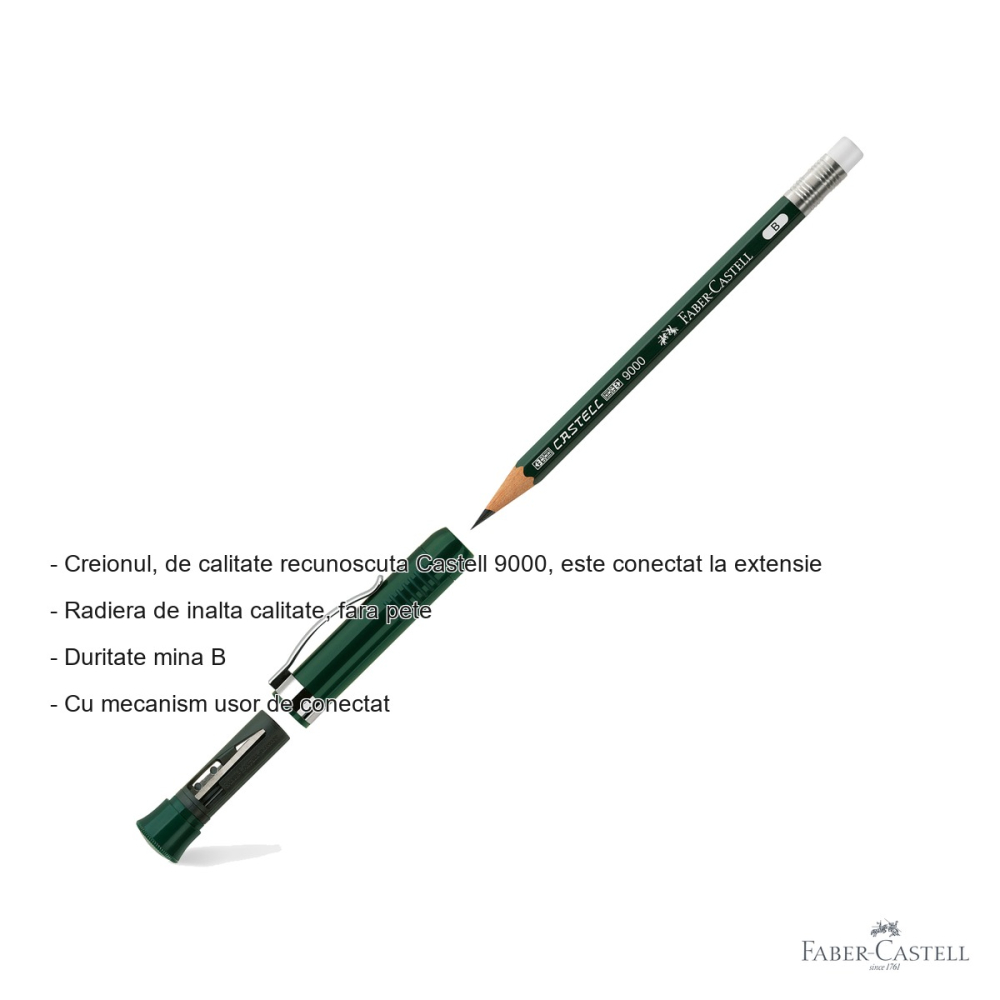 Creion perfect pencil Faber-Castell Castell 9000, cu radiera integrata, duritate B, pentru desen si scriere [2]
