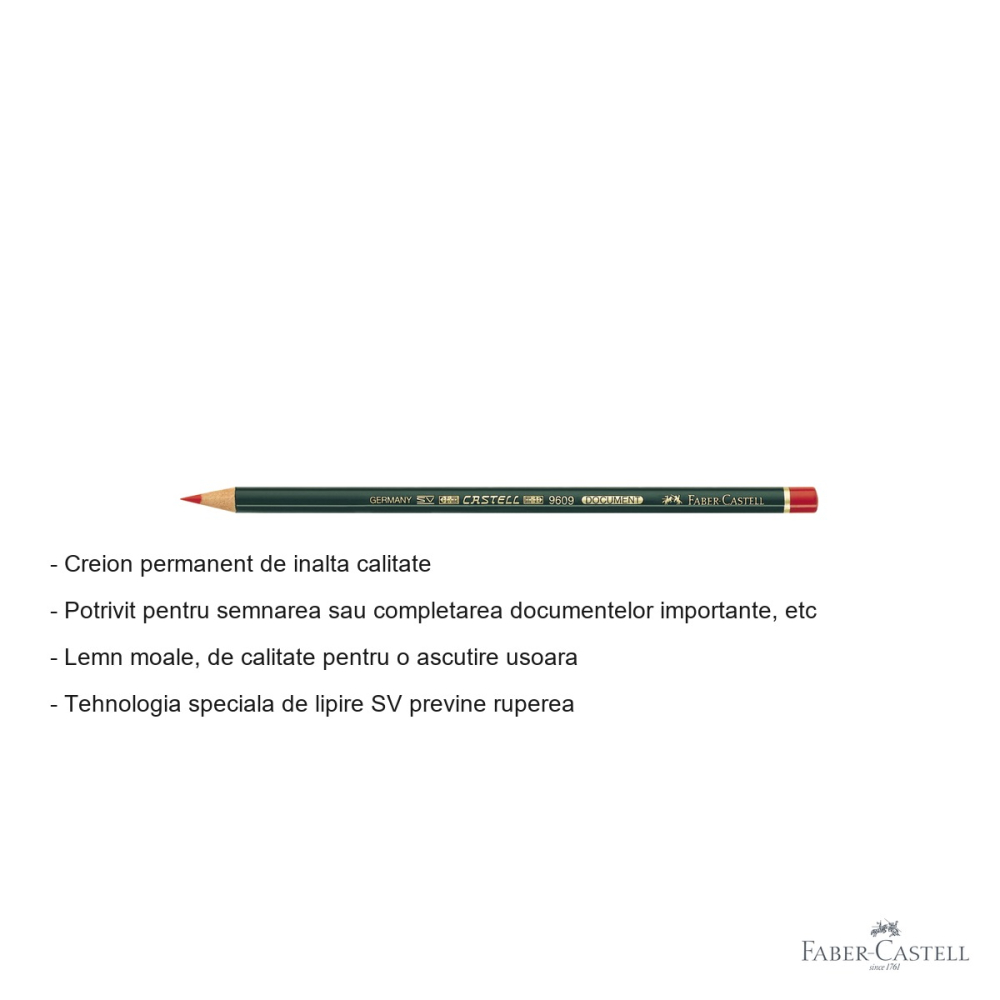 Creion permanent rosu Faber-Castell Castell Document 9609, pentru semnarea documentelor importante [2]