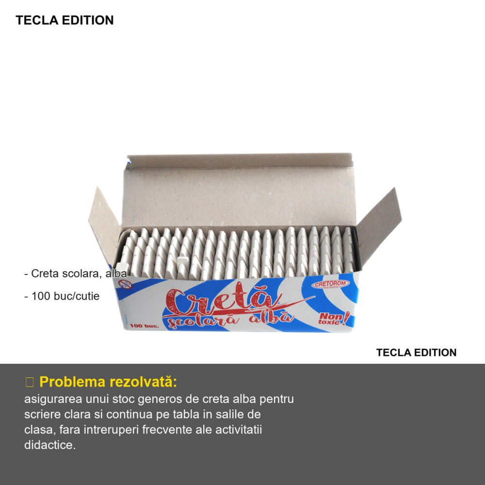 Creta scolara alba Tecla Edition, cutie 100 bucati, pentru tabla neagra sau verde [2]