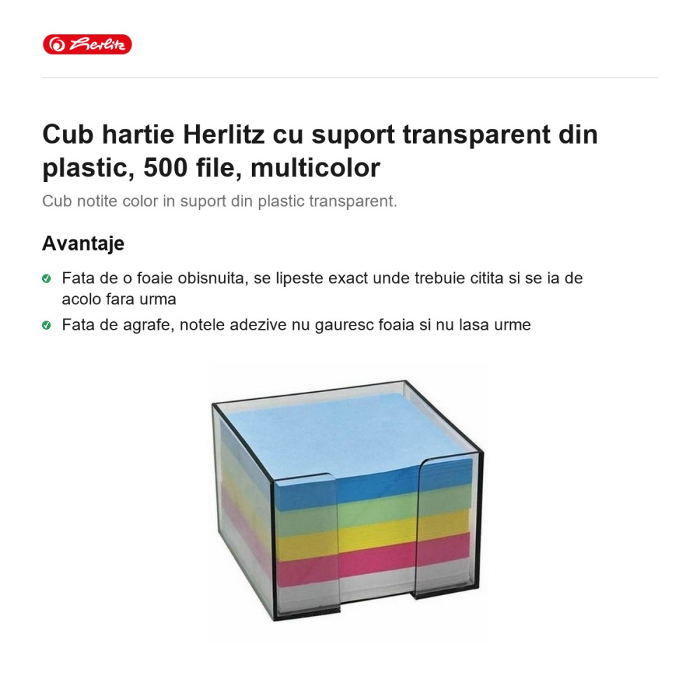 Cub hartie Herlitz cu suport transparent din plastic, 500 file, multicolor [2]