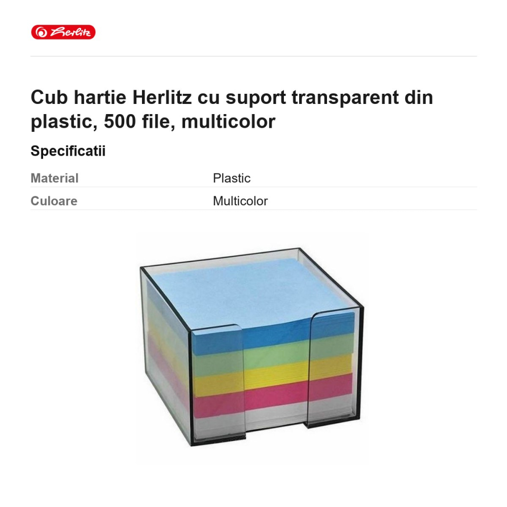 Cub hartie Herlitz cu suport transparent din plastic, 500 file, multicolor [3]