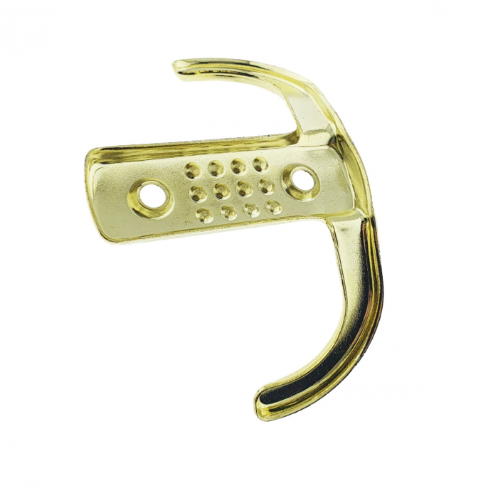 Cuier din metal pentru mobila sau perete, cu 2 agatatori de 2 cm, MOB-65145, 2 orificii de montare, dimensiuni 85 x 57 x 30 mm, auriu [3]