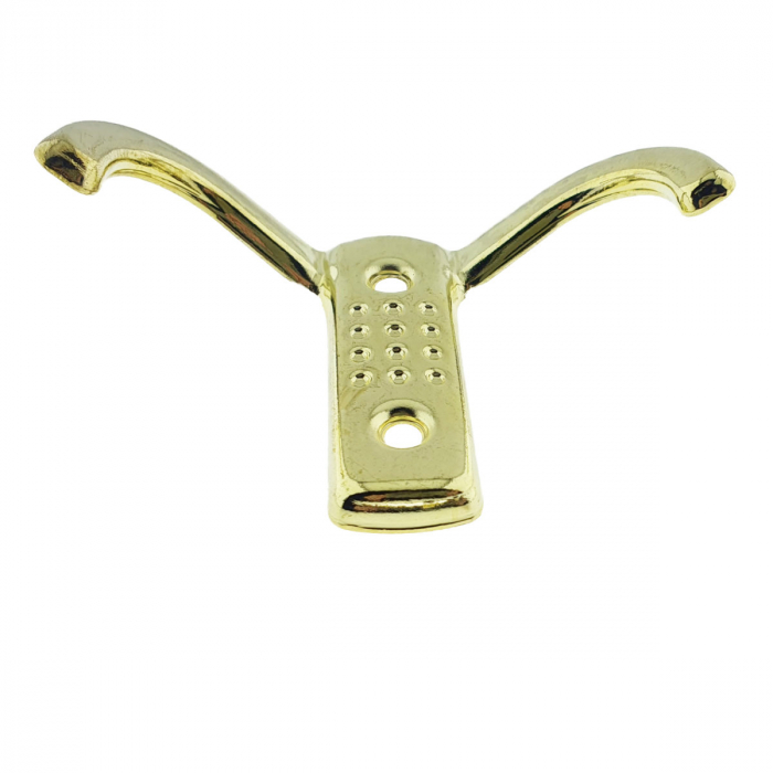 Cuier din metal pentru mobila sau perete, cu 2 agatatori de 2 cm, MOB-65145, 2 orificii de montare, dimensiuni 85 x 57 x 30 mm, auriu [4]