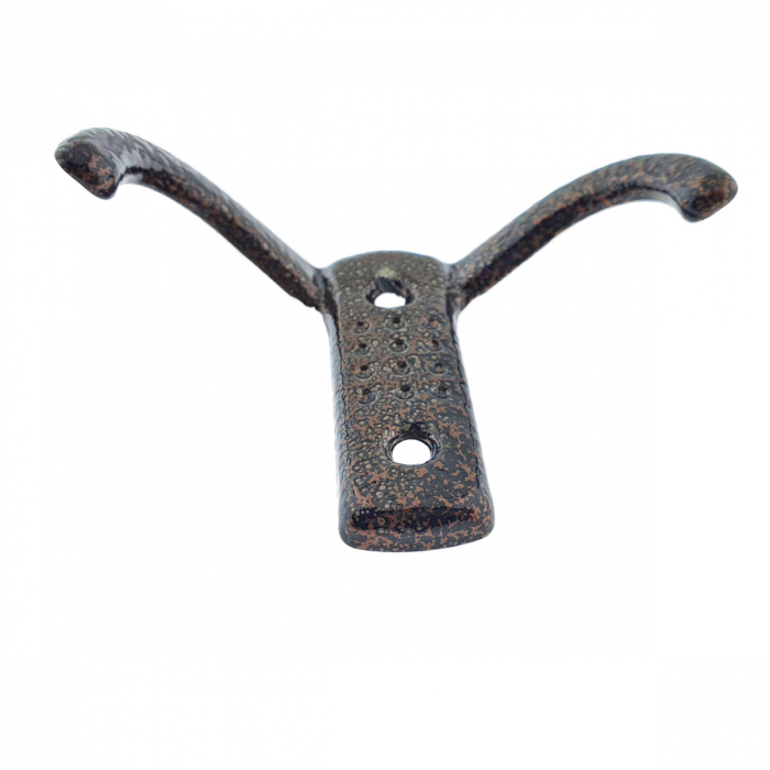 Cuier din metal pentru mobila sau perete, cu 2 agatatori de 2 cm, MOB-65284, 2 orificii de montare, dimensiuni 85 x 57 x 30 mm, maro [5]