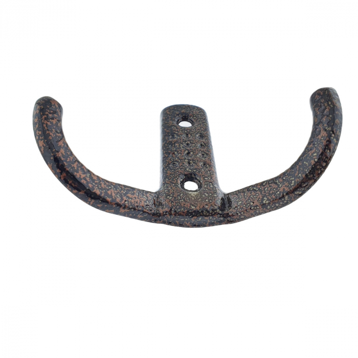 Cuier din metal pentru mobila sau perete, cu 2 agatatori de 2 cm, MOB-65284, 2 orificii de montare, dimensiuni 85 x 57 x 30 mm, maro [3]