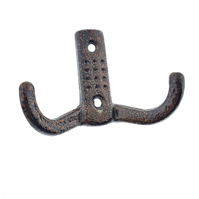 Cuier din metal pentru mobila sau perete, cu 2 agatatori de 2 cm, MOB-65284, 2 orificii de montare, dimensiuni 85 x 57 x 30 mm, maro [2]