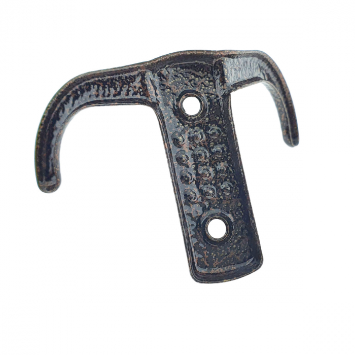 Cuier din metal pentru mobila sau perete, cu 2 agatatori de 2 cm, MOB-65284, 2 orificii de montare, dimensiuni 85 x 57 x 30 mm, maro [4]