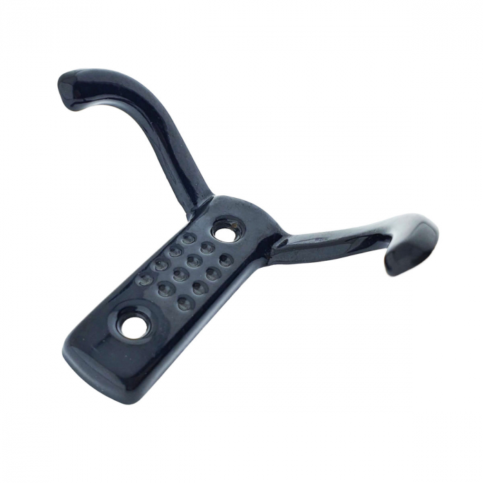 Cuier din metal pentru mobila sau perete, cu 2 agatatori de 2 cm, MOB-65285, 2 orificii de montare, dimensiuni 85 x 57 x 30 mm, negru [2]