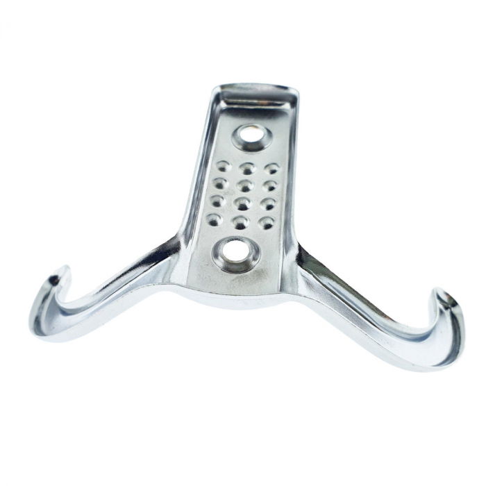 Cuier din metal pentru mobila sau perete, cu 2 agatatori de 2 cm, MOB-66895, 2 orificii de montare, dimensiuni 85 x 57 x 30 mm, crom lucios [4]