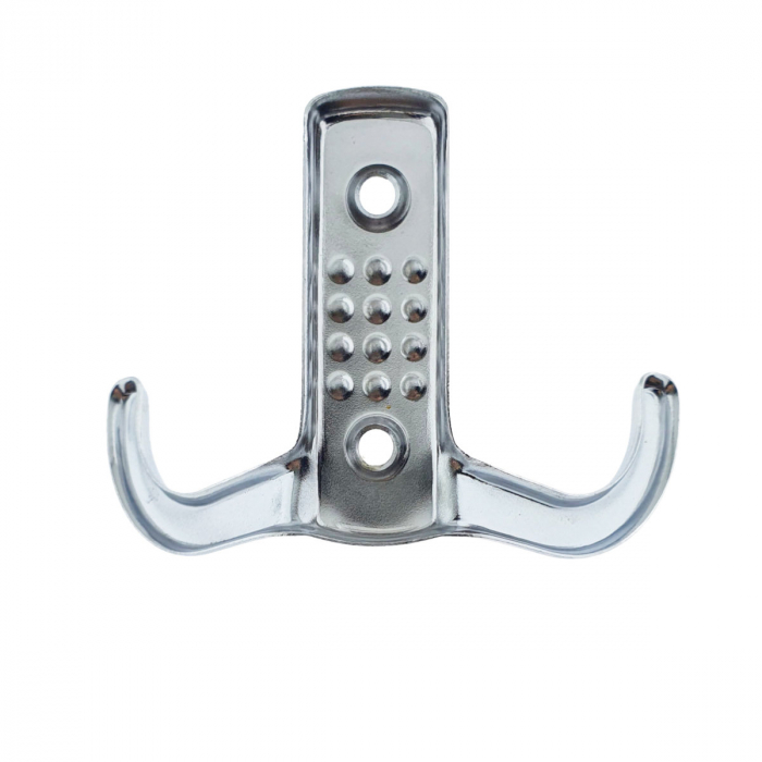 Cuier din metal pentru mobila sau perete, cu 2 agatatori de 2 cm, MOB-66895, 2 orificii de montare, dimensiuni 85 x 57 x 30 mm, crom lucios [7]