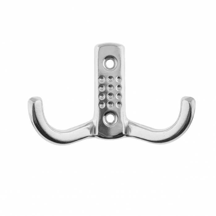 Cuier din metal pentru mobila sau perete, cu 2 agatatori de 2 cm, MOB-66895, 2 orificii de montare, dimensiuni 85 x 57 x 30 mm, crom lucios [1]