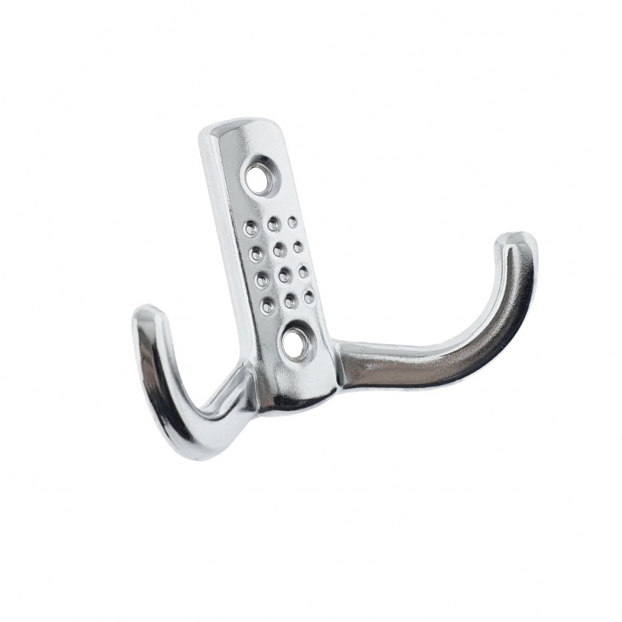 Cuier din metal pentru mobila sau perete, cu 2 agatatori de 2 cm, MOB-66895, 2 orificii de montare, dimensiuni 85 x 57 x 30 mm, crom lucios [2]