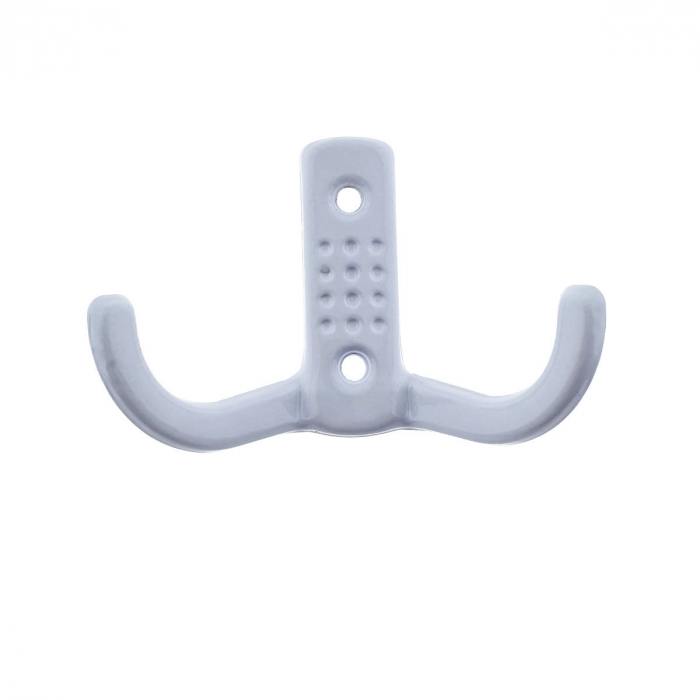 Cuier din metal pentru mobila sau perete, cu 2 agatatori de 2 cm, MOB-66896, 2 orificii de montare, dimensiuni 85 x 57 x 30 mm, alb [1]