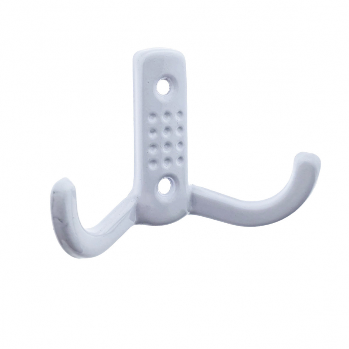 Cuier din metal pentru mobila sau perete, cu 2 agatatori de 2 cm, MOB-66896, 2 orificii de montare, dimensiuni 85 x 57 x 30 mm, alb [2]