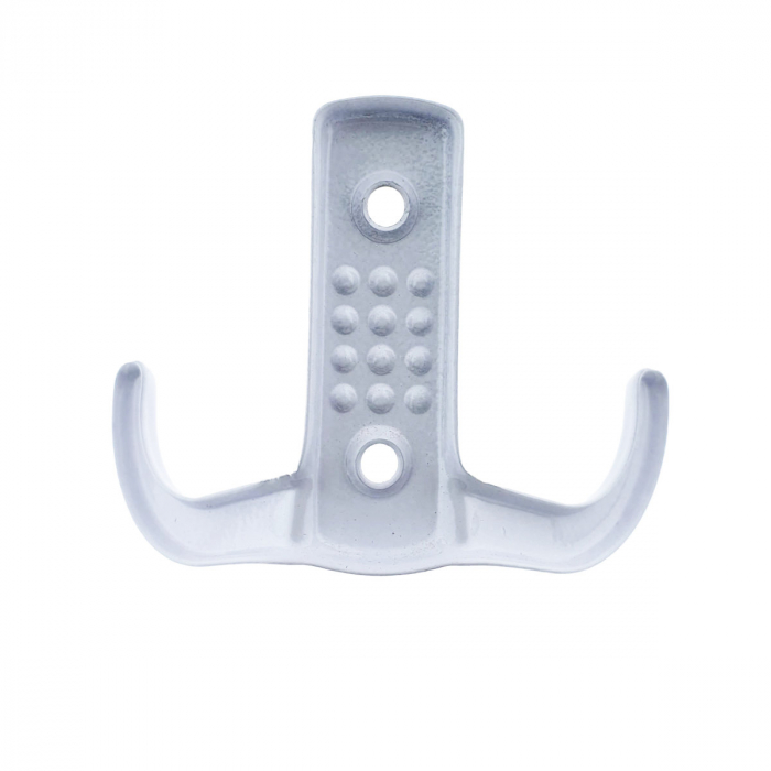 Cuier din metal pentru mobila sau perete, cu 2 agatatori de 2 cm, MOB-66896, 2 orificii de montare, dimensiuni 85 x 57 x 30 mm, alb [6]
