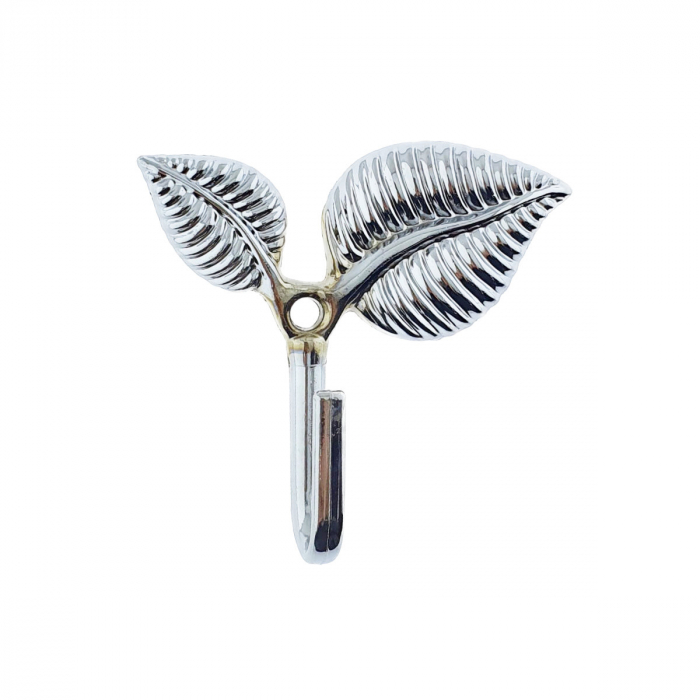 Cuier din metal pentru mobila sau perete cu o agatatoare de 3 cm, MOB-67038, un orificiu de montare, dimensiuni 75 x 67 x 20 mm, design frunze, argintiu [6]