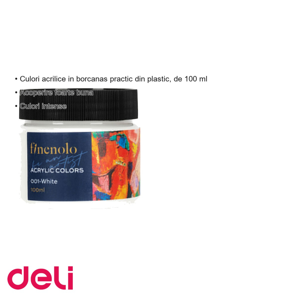 Culoare acrilica alba Deli Finenolo, 100 ml, acoperire intensa, pentru pictura si proiecte creative [3]