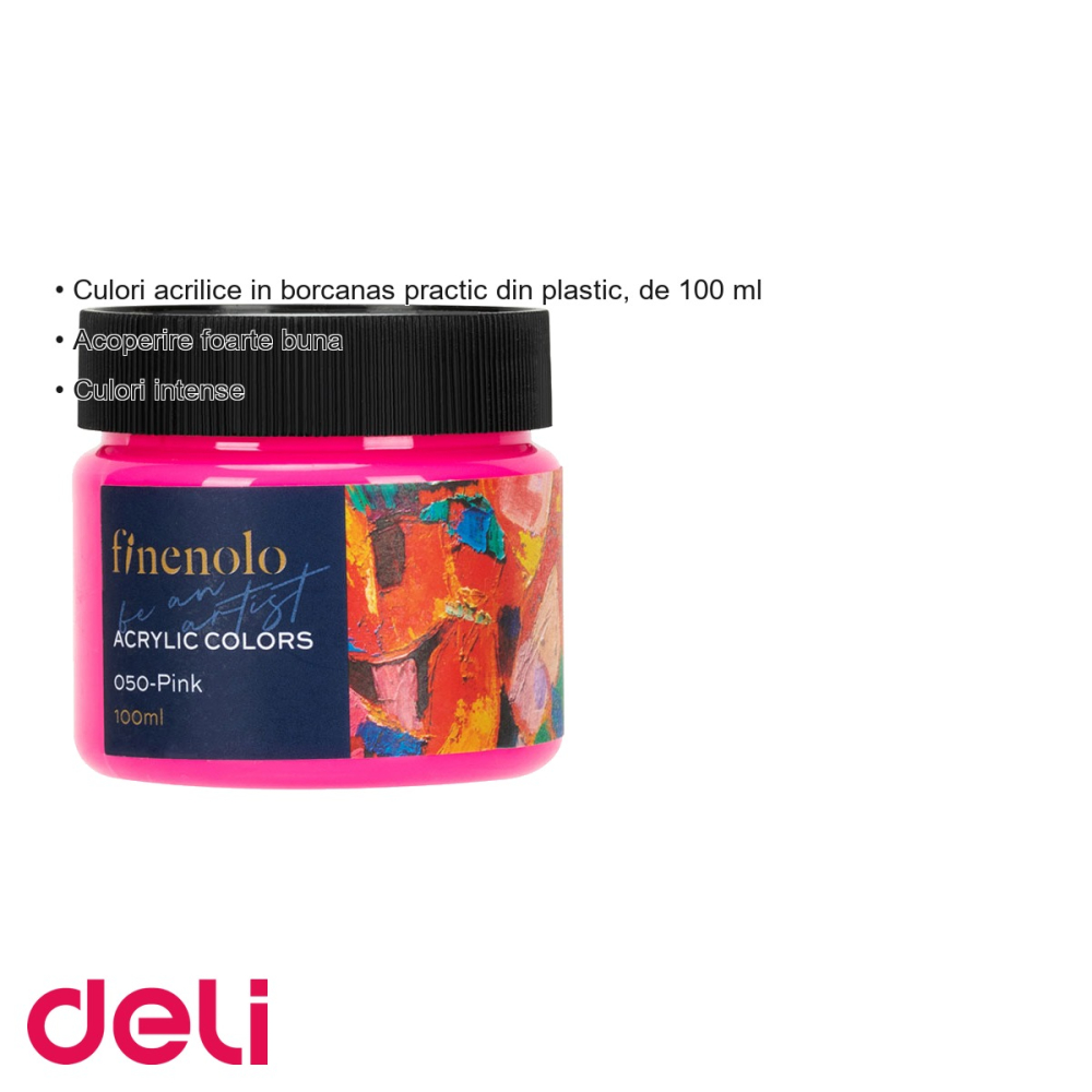 Culoare acrilica Deli, 100 ml, roz intens, acoperire foarte buna, pentru desen si hobby [3]