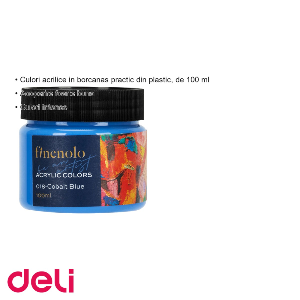 Culoare acrilica Deli Finenolo 100ml, albastru cobalt, acoperire intensa, pentru pictura si hobby [3]