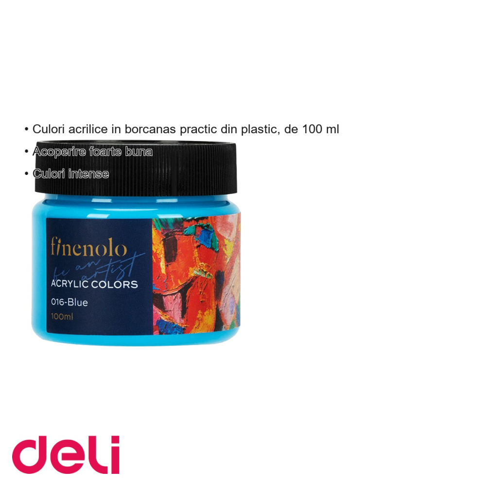 Culoare acrilica Deli Finenolo, albastru, 100 ml, acoperire intensa, pentru pictura si hobby [3]