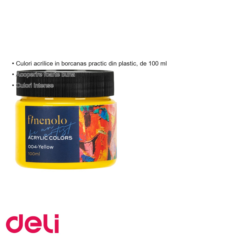 Culoare acrilica Deli Finenolo galben, 100 ml, acoperire intensa, pentru pictura si hobby [3]