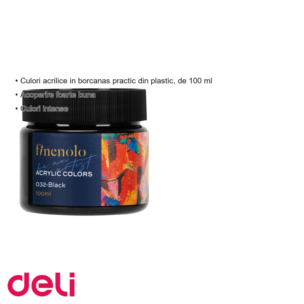 Culoare acrilica Deli Finenolo, negru intens, 100 ml, in borcan plastic, pentru pictura si hobby [3]