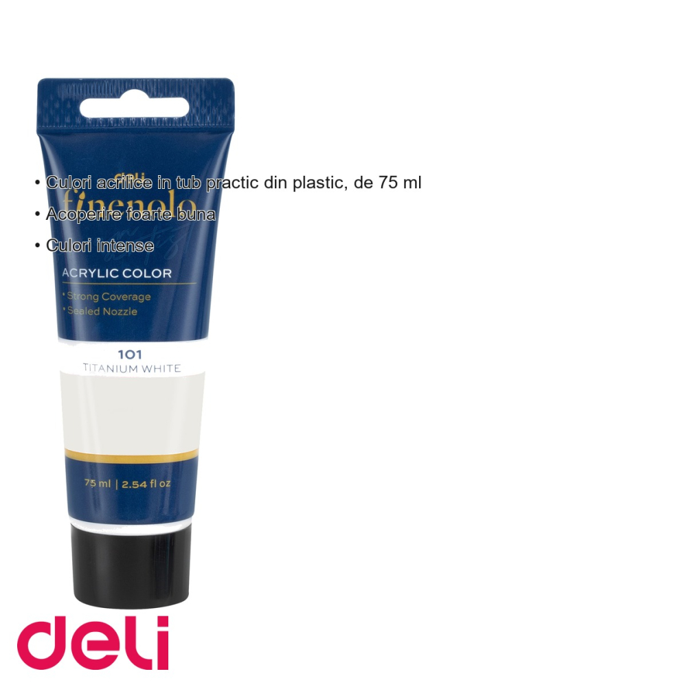 Culoare acrilica Deli, tub 75 ml, alb, acoperire intensa pentru pictura si proiecte creative [3]