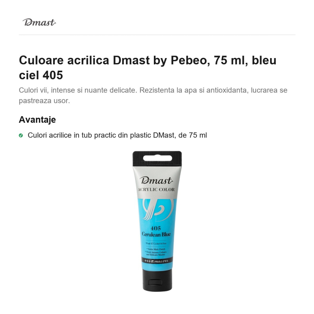 Culoare acrilica Dmast by Pebeo, 75 ml, bleu ciel 405 [2]
