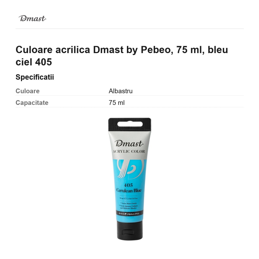 Culoare acrilica Dmast by Pebeo, 75 ml, bleu ciel 405 [3]