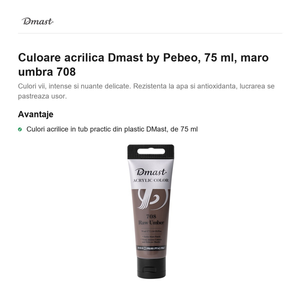 Culoare acrilica Dmast by Pebeo, 75 ml, maro umbra 708 [2]