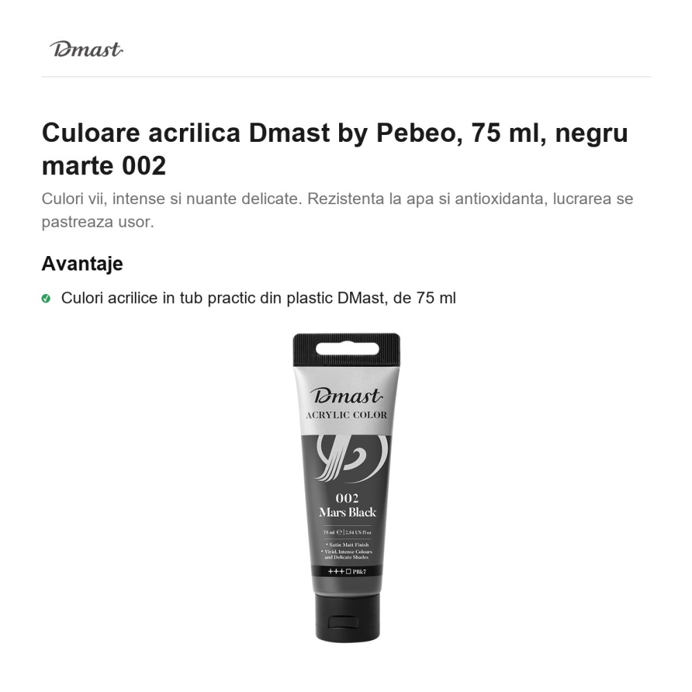 Culoare acrilica Dmast by Pebeo, 75 ml, negru marte 002 [2]