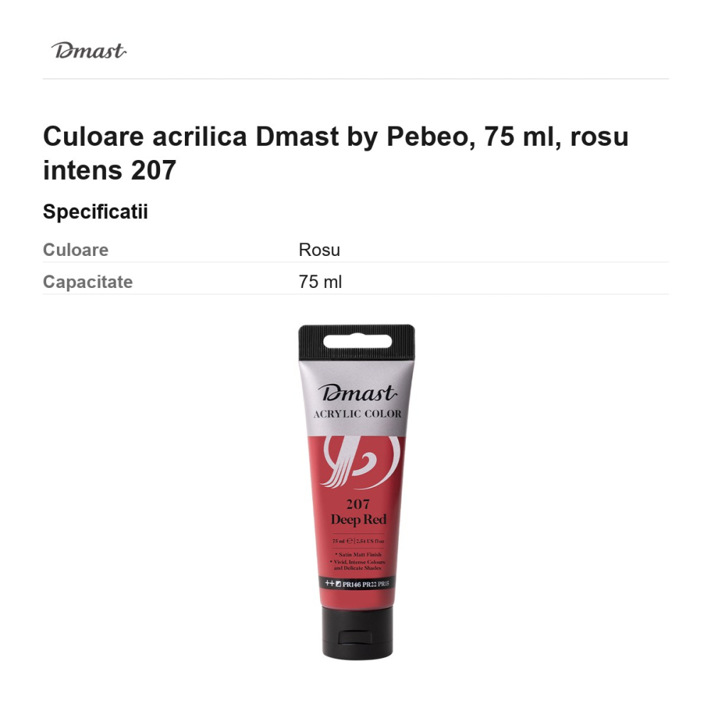 Culoare acrilica Dmast by Pebeo, 75 ml, rosu intens 207 [3]