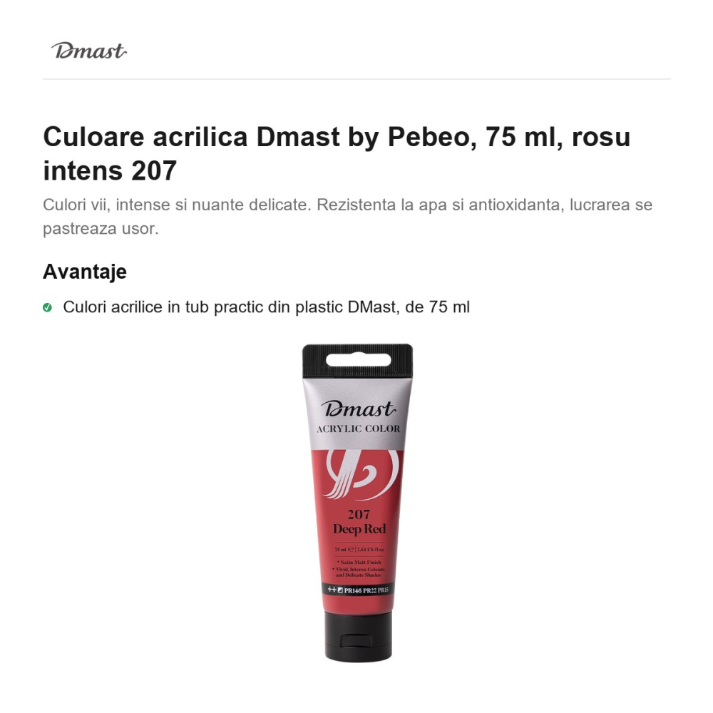 Culoare acrilica Dmast by Pebeo, 75 ml, rosu intens 207 [2]