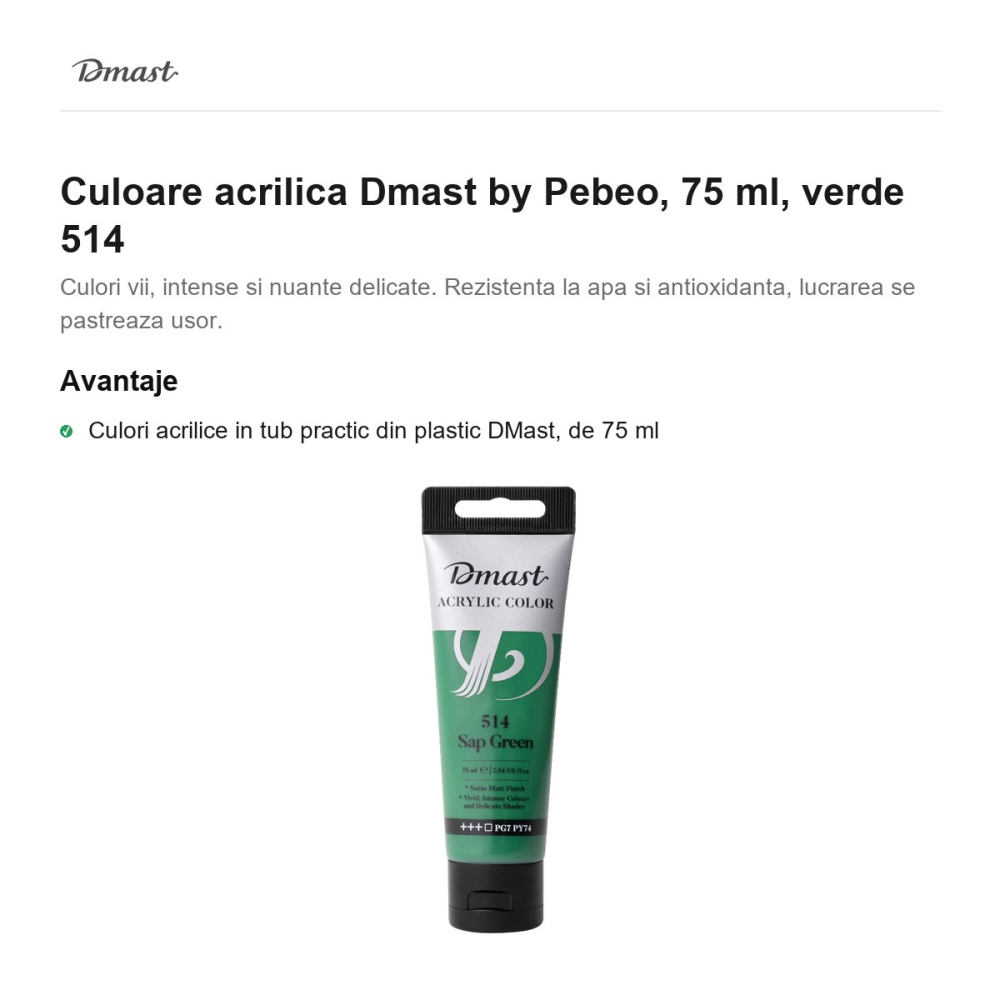 Culoare acrilica Dmast by Pebeo, 75 ml, verde 514 [2]