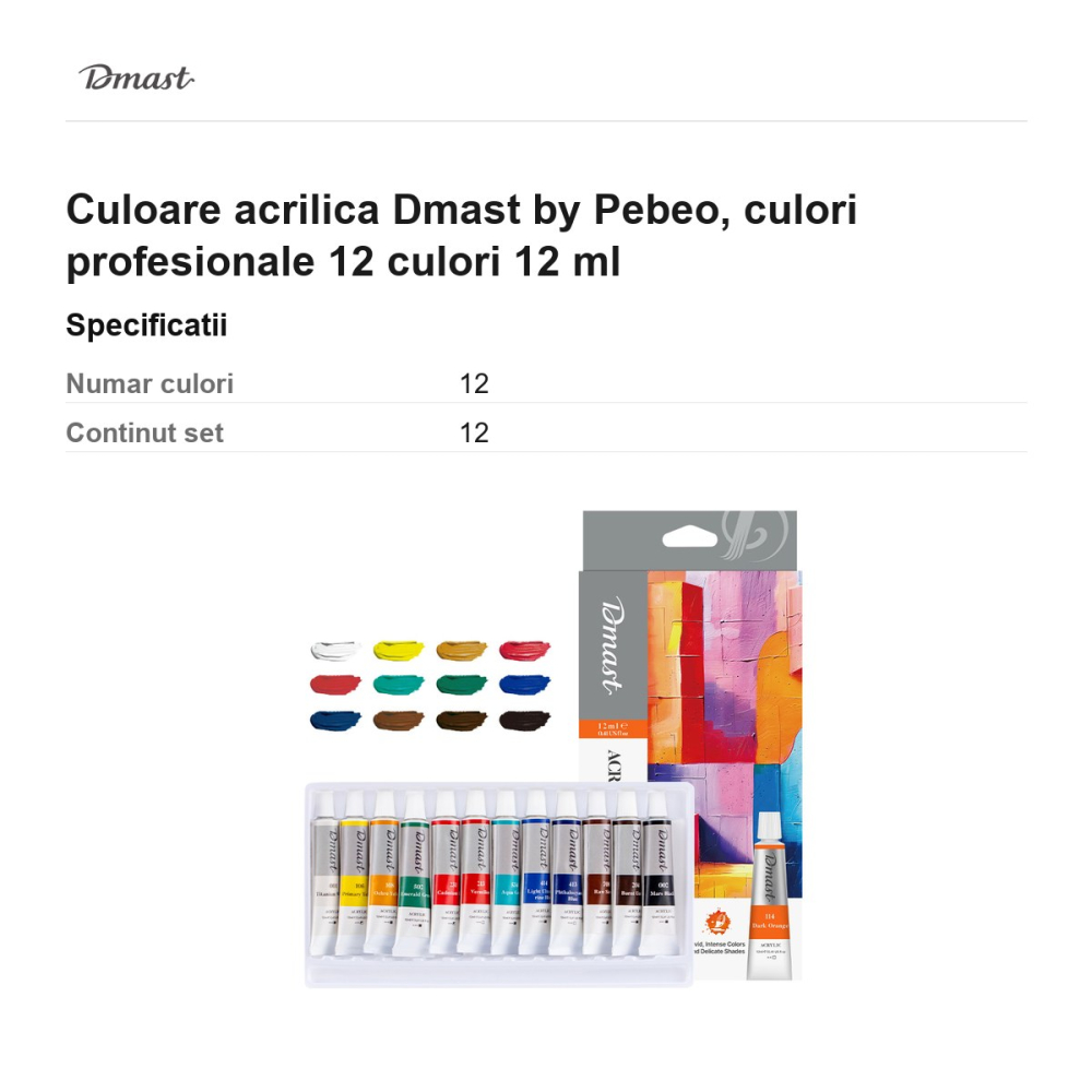 Culoare acrilica Dmast by Pebeo, culori profesionale 12 culori 12 ml [3]
