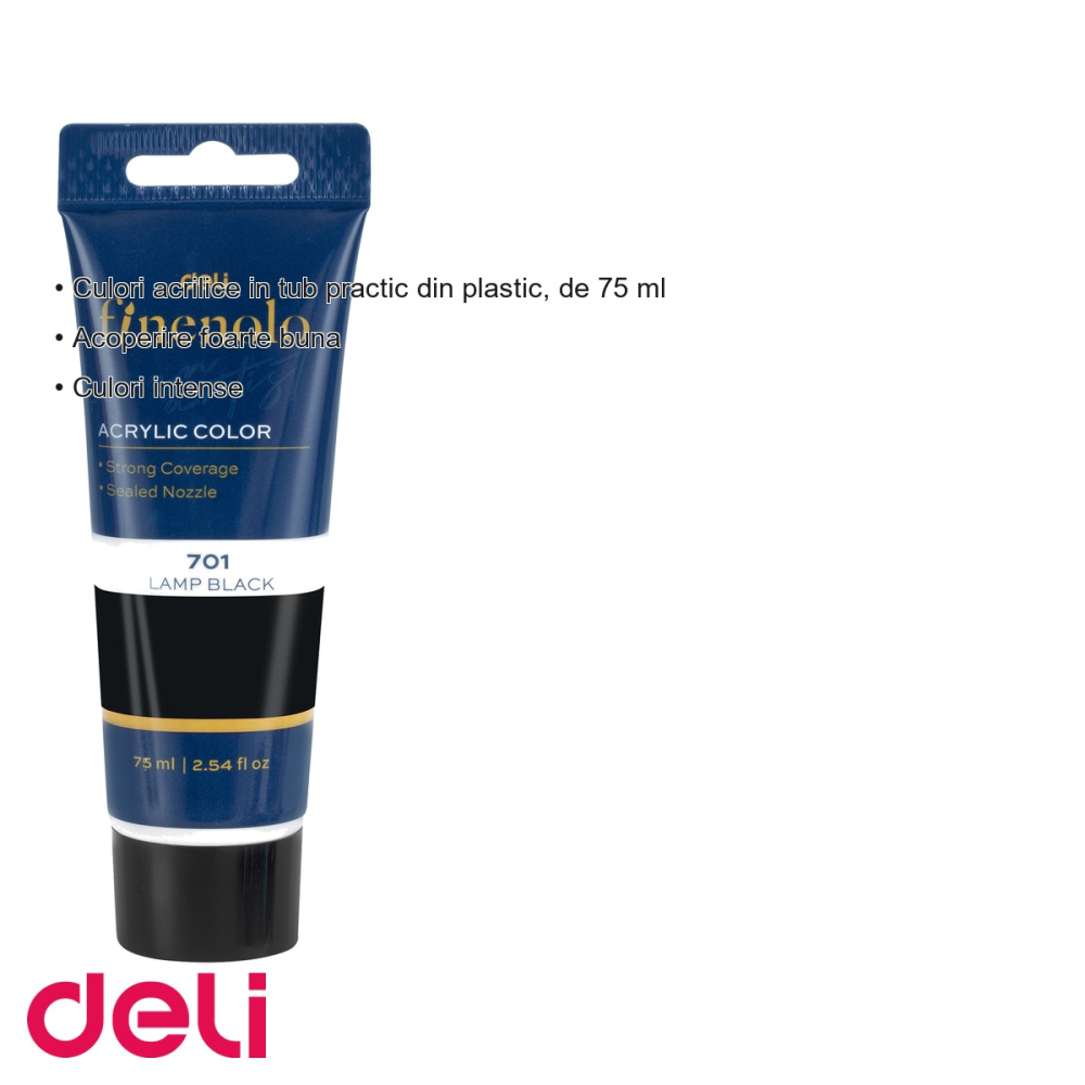 Culoare acrilica in tub Deli, 75 ml, negru intens, pentru pictura si proiecte creative [3]
