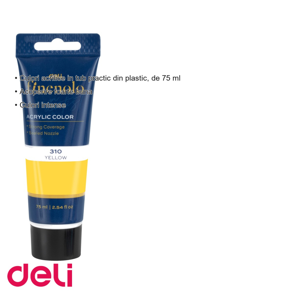 Culoare acrilica in tub Deli, galben intens 75 ml, acoperire foarte buna, pentru pictura si proiecte creative [3]