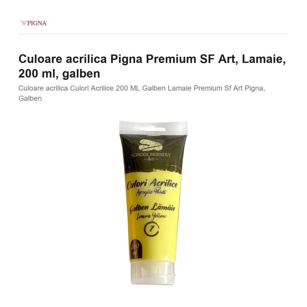 Culoare acrilica Pigna Premium SF Art, 200 ml lamaie, galben [2]