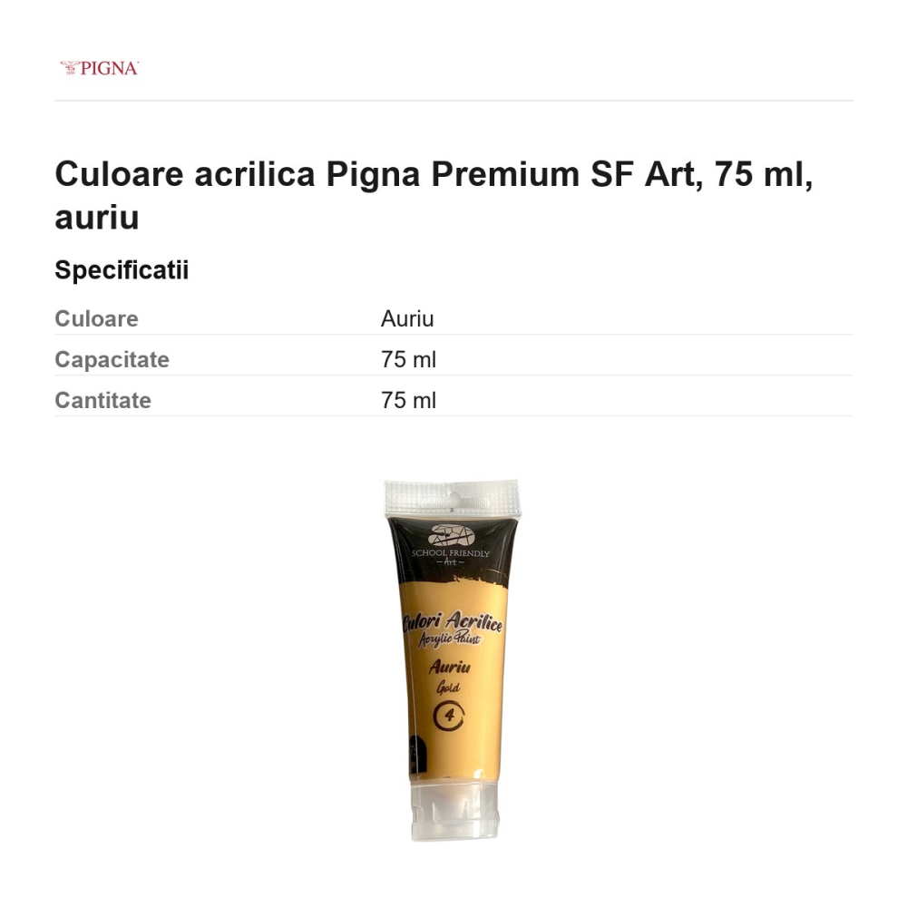 Culoare acrilica Pigna Premium SF Art, 75 ml, auriu [3]