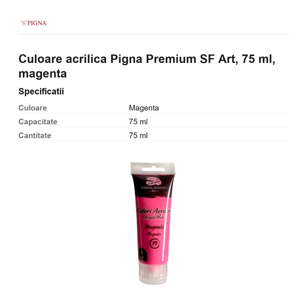 Culoare acrilica Pigna Premium SF Art, 75 ml, magenta [3]
