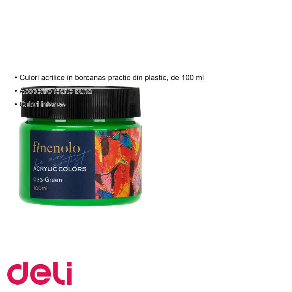 Culoare acrilica verde Deli, borcan plastic 100 ml, acoperire intensa pentru hobby si arte creative [3]