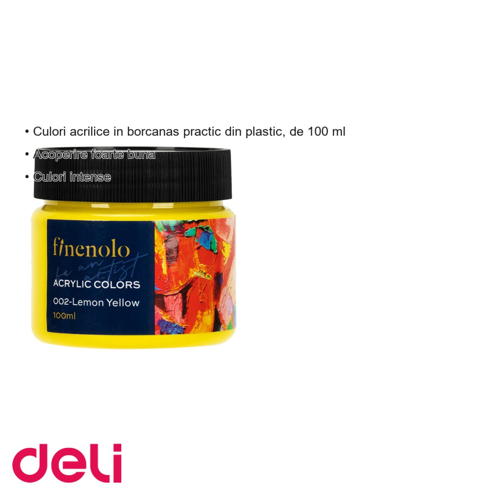 Culori acrilice Deli Finenolo, galben lamaie, 100 ml, acoperire intensa, pentru pictura si hobby [3]