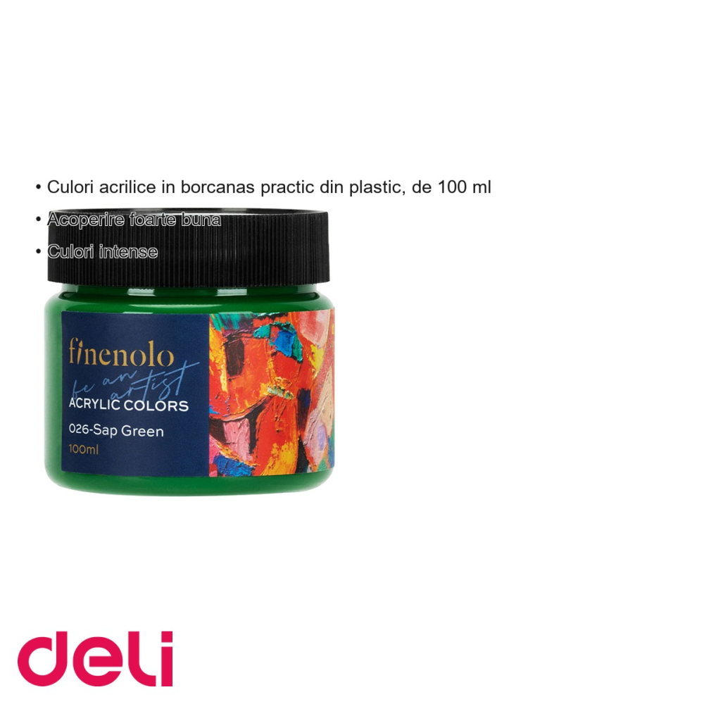 Culori acrilice Deli Finenolo verde padure, 100 ml, acoperire intensa, pentru pictura si hobby [3]
