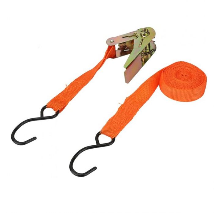 Curea de fixare cu clichet, carlig in forma S, 24 mm x 4 m, pentru tractarea vehiculului si legarea incarcaturii, 41386, portocalie [2]